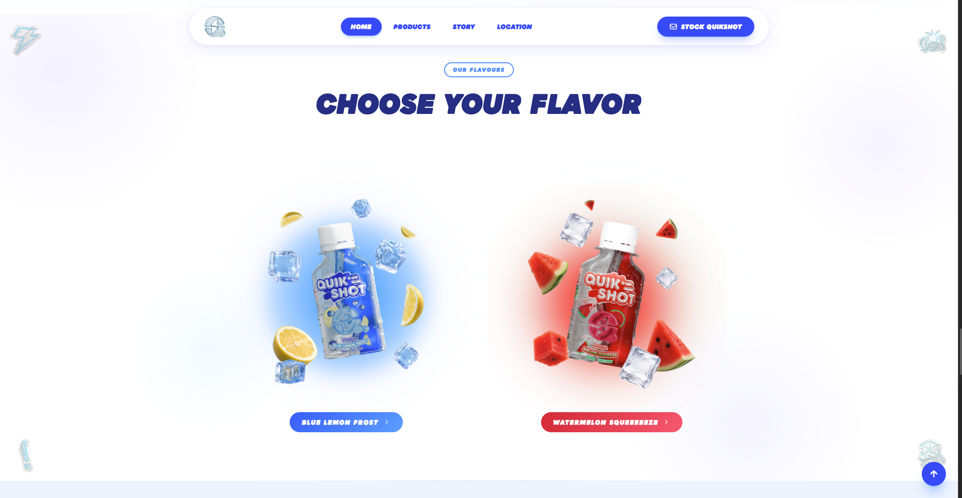 Flavour selector with blue and red bottles